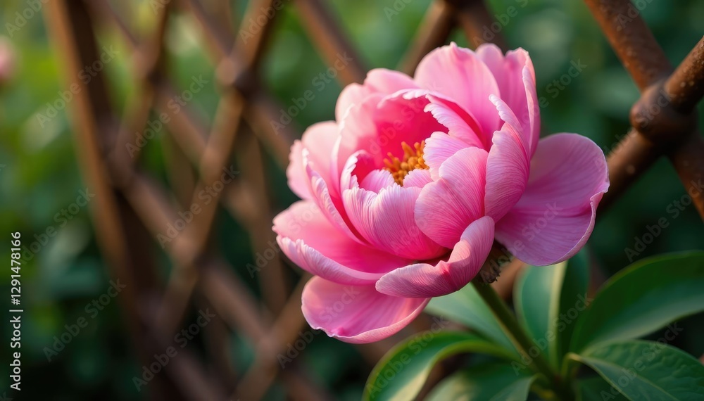 Soft pink petals unfolding in a rusty grating ditch, peony, garden, grating Soft pink petals unfolding in a rusty grating ditch, peony, garden, grating