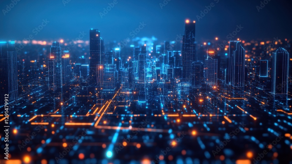 Fototapeta premium AI-powered government services, futuristic digital transformation, glowing city management interface,