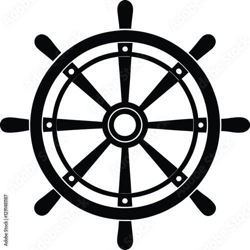 Ship Steering Wheel Silhouette Vector Illustration for Nautical and Maritime Designs
