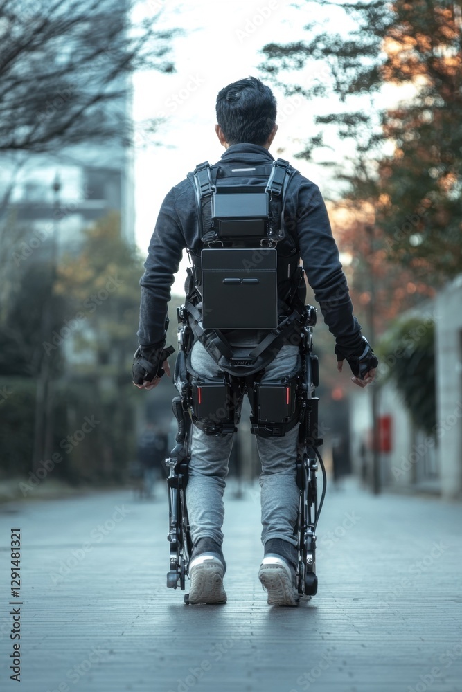 AI-powered rehabilitation exoskeleton helping a disabled person regain mobility AI-powered rehabilitation exoskeleton helping a disabled person regain mobility