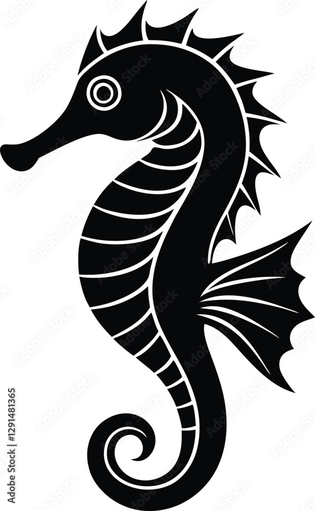 Fototapeta premium Seahorse Silhouette Vector Illustration for Coastal and Marine-Themed Designs