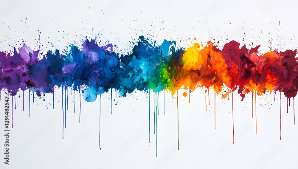 Fototapeta premium Abstract Rainbow Splashes Vibrant Color Drips on White