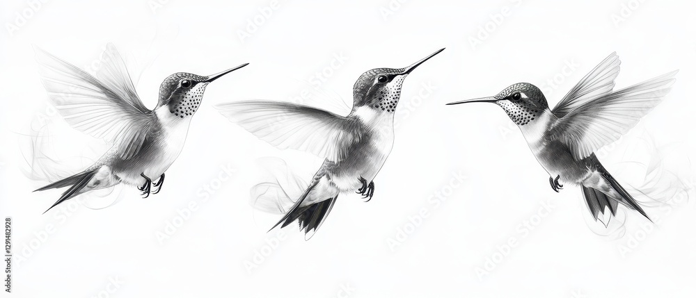 Fototapeta premium Hummingbird in flight showcasing intricate details against a soft background