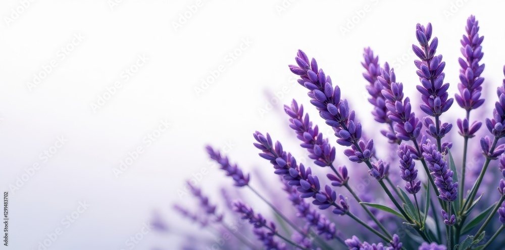 Naklejka premium Abundant lavender sprigs, showcasing intricate details on stark white , pastel, herb