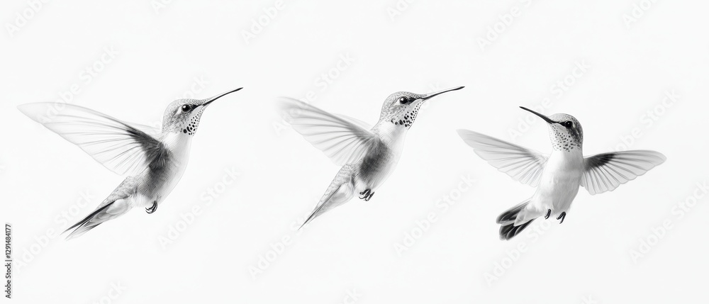 Obraz premium Hummingbird in flight showcasing intricate details against a soft background