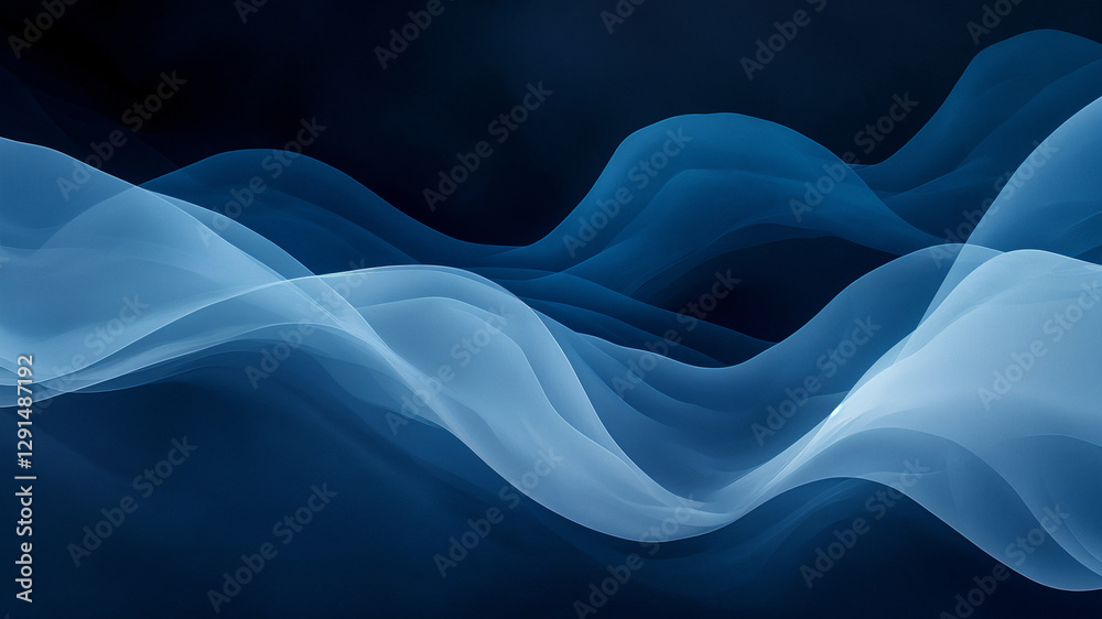 Obraz premium Abstract digital artwork with flowing wavy patterns and smooth blue gradients. Modern, minimalistic design with depth and movement. Perfect for backgrounds, branding, and web design.