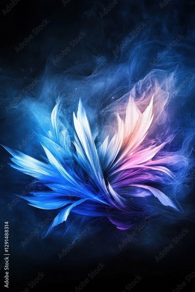Obraz premium Vibrant Abstract Smoke Flower: A Beautiful Digital Art in Blue and Pink with Glowing Texture. High-Resolution Print