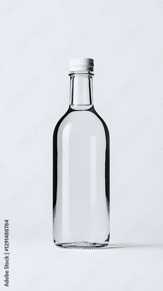 Glass clear bottle of water mock up, packaging template, isolated on white background Glass clear bottle of water mock up, packaging template, isolated on white background