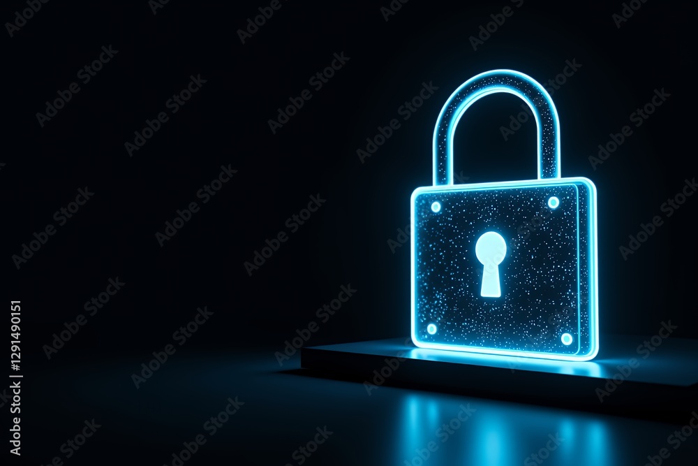 Fototapeta premium Glowing Neon Padlock Symbol Digital Security Concept Cyber Protection