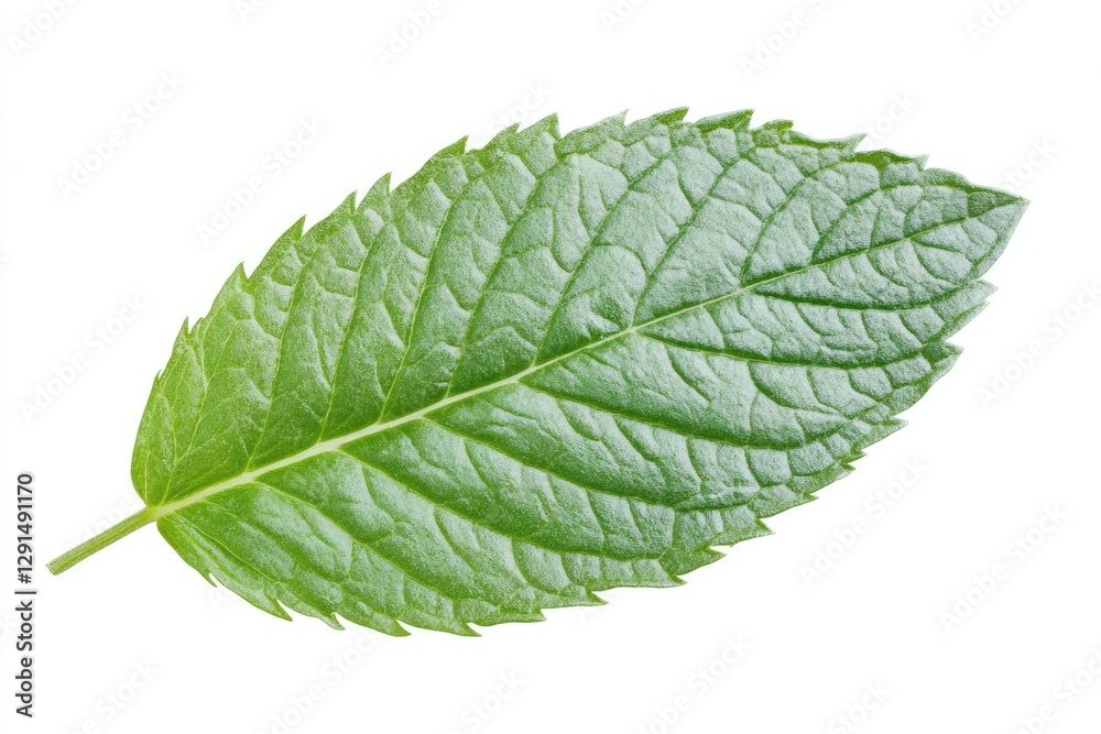 Obraz premium A peppermint leaf with serrated edges, isolated