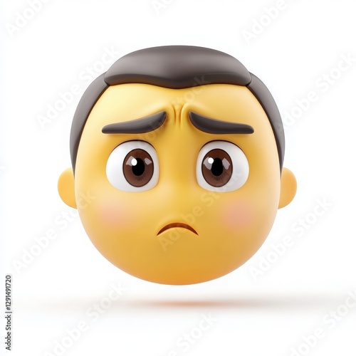 Disappointed 3D Rendered Male Emoticon with Furrowed Eyebrows