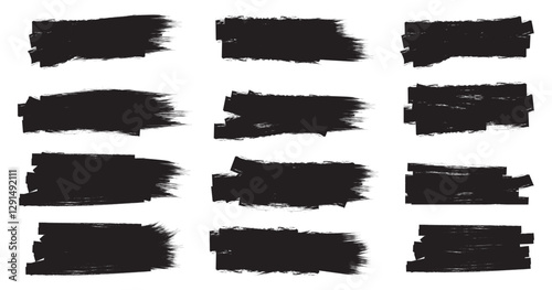 Black brush strokes vector illustration, abstract grunge texture on black hand drawn stripes, smears ,Chinese or Japanese calligraphy brushstrokes set.