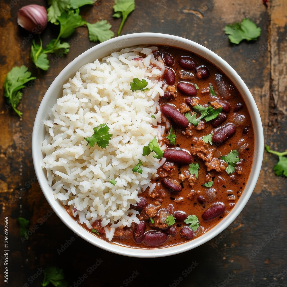 Simple top view shot of Rajma and rice dish