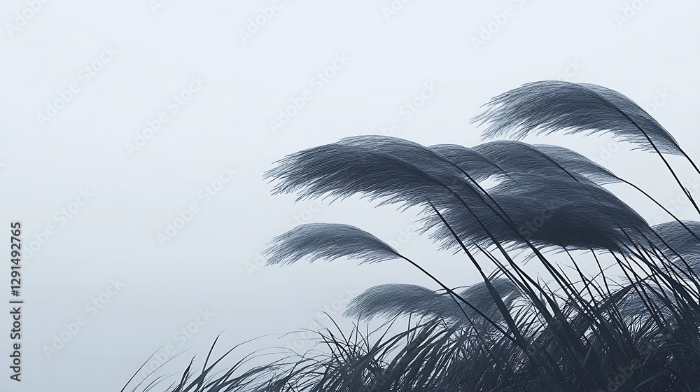 Obraz premium Windblown Grasses Lean In The Breeze Under An Overcast Sky