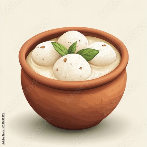 Vector illustration of Rasgulla dessert in traditional mud pot