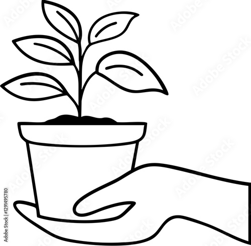 Sustainable Living: Eco-Friendly concept. A hand holding a potted plant, symbolizing care for nature and growth.