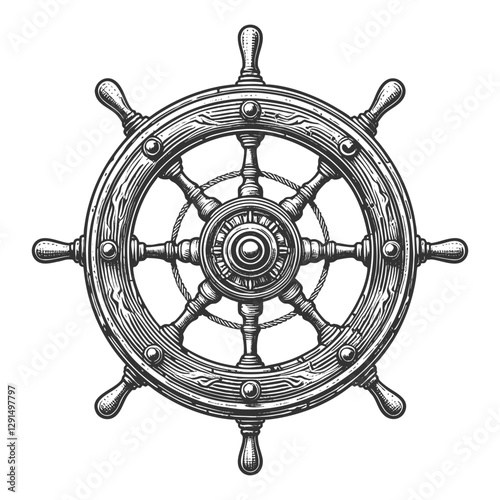 Nautical Ship Steering Wheel vector illustration