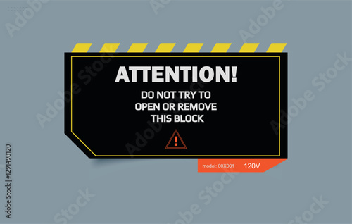 Attention. Cyberpunk sticker, Warning sticker for electrical appliances. Vector