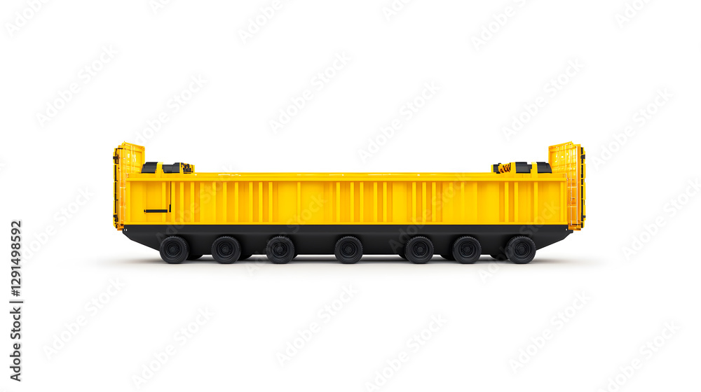 Obraz premium Yellow metal Cargo ship container mockup, side view, isolated on white background