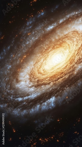 A spiral galaxy radiating light and swirling around central star photo