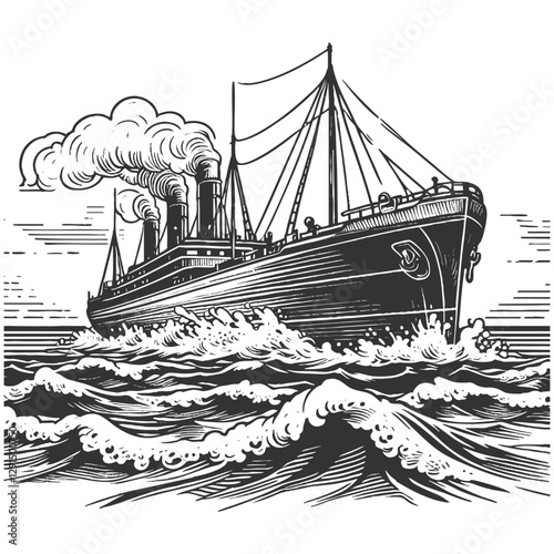 Steamship Sailing on Ocean Waves vector