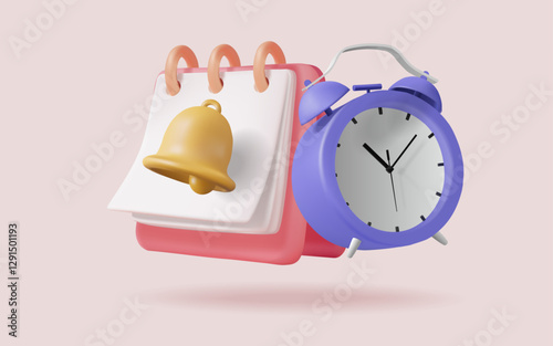 3d vector of Calendar icon with bell notification and alarm clock. Business planning, Appointment, Work planning, Meeting planner, Office deadline,  Agenda. Planning concept. illustration, Eps 10
