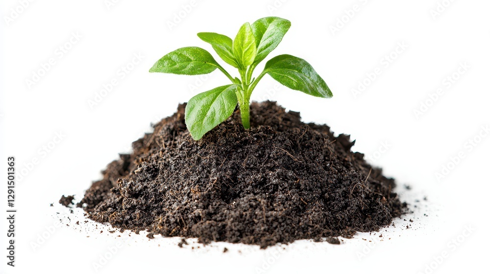 Sprout growing in soil, new life, white background, environmental concept Sprout growing in soil, new life, white background, environmental concept