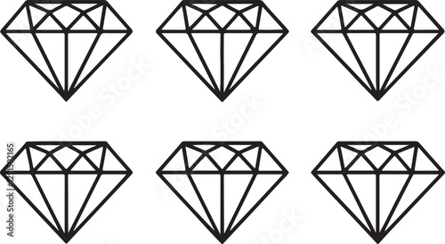 Minimalistic diamonds vector illustration icons set. Variant diamond icon in flat outline and editable stroke line art.