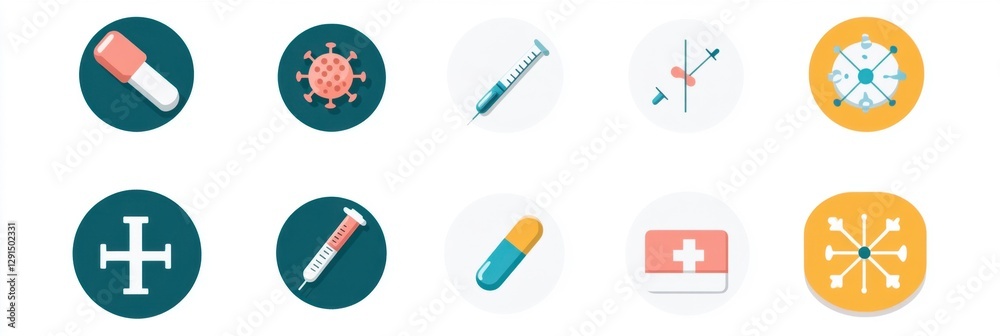 A set of medical vector icons representing measles symptoms, treatment, and prevention, clean design