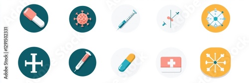 Obraz na płótnie A set of medical vector icons representing measles symptoms, treatment, and prevention, clean design w salonie