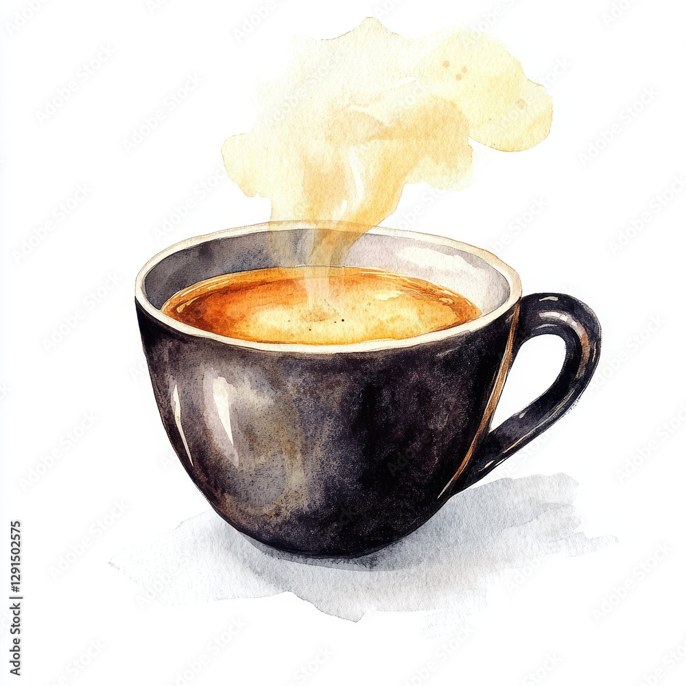 black tea cup with steam rising, showcasing warm beverage in watercolor style. soothing colors evoke sense of comfort and relaxation black tea cup with steam rising, showcasing warm beverage in watercolor style. soothing colors evoke sense of comfort and relaxation