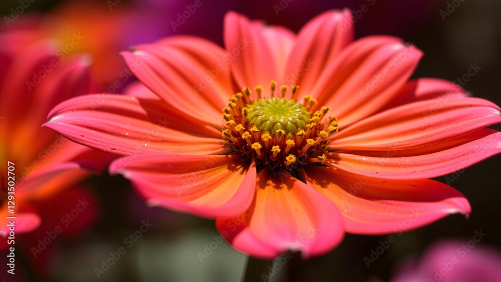 Vibrant Coral Dahlia Close-Up A Single Bloom in Sunlight Vibrant Coral Dahlia Close-Up A Single Bloom in Sunlight