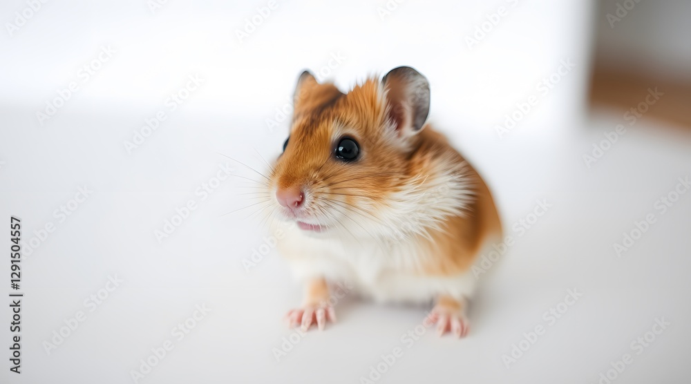 A cute hamster with orange and white fur sitting calmly, showcasing its playful and curious nature in a bright studio setting. A cute hamster with orange and white fur sitting calmly, showcasing its playful and curious nature in a bright studio setting.