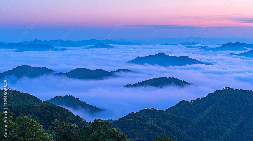 Fototapeta premium Sunrise mountain range, cloudscape, scenic view, nature background, travel photography
