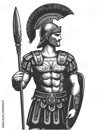 Ancient Roman Warrior with Spear and Shield vector