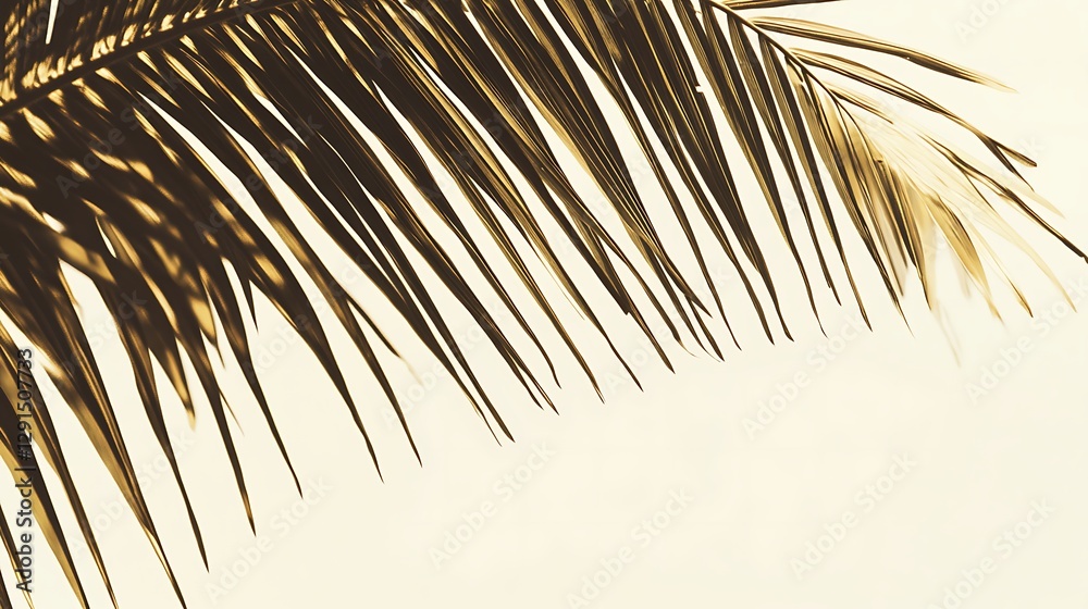 Obraz premium Palm Leaf with Shadows and Light on White Background