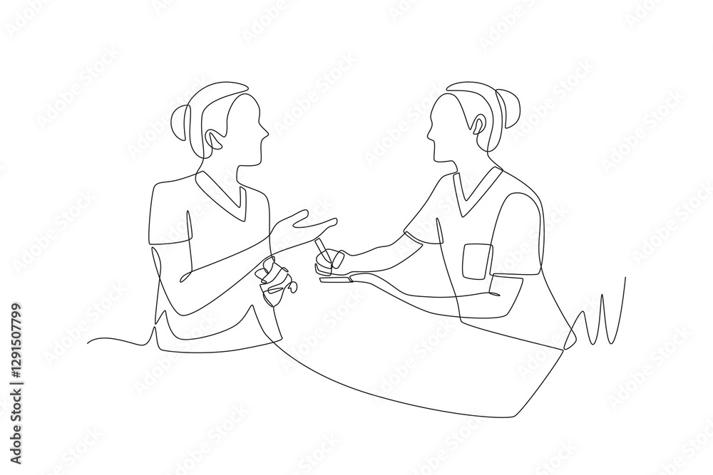 Checking in with clinic reception concept one-line drawing Checking in with clinic reception concept one-line drawing