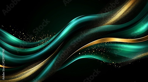 Abstract teal and gold flowing waves design background