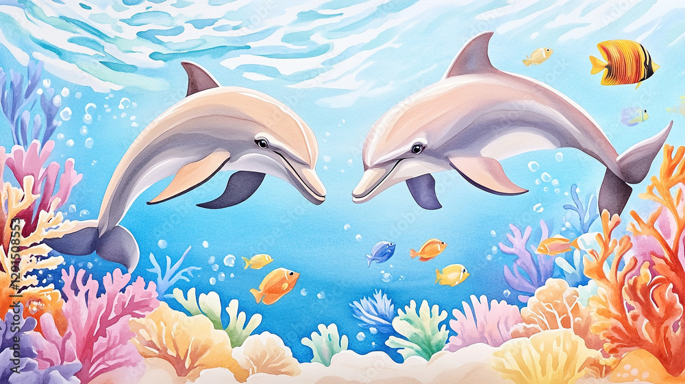 Fototapeta premium Dolphins Playing Underwater