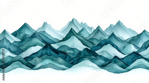 Wallpaper Mural Teal mountain range watercolor, scenic landscape, nature art, home decor Torontodigital.ca