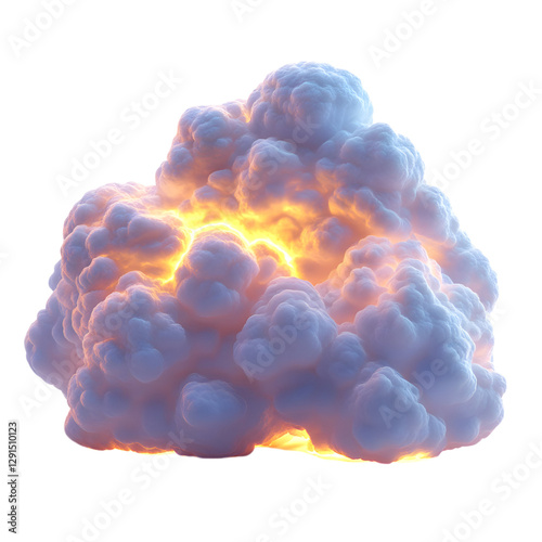A Fluffy 3D Cartoon Cloud with Glowing Silver Lining Isolated on Transparent Background