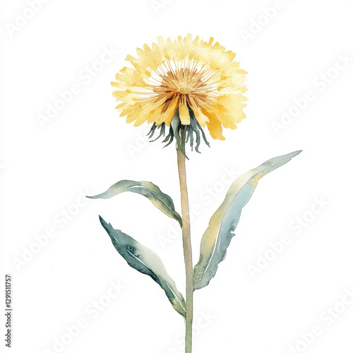 beautiful hand drawn dandelion illustration featuring vibrant yellow petals and green leaves, capturing essence of nature simplicity and elegance