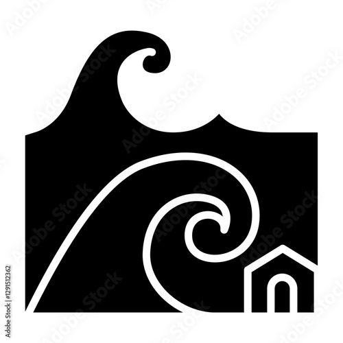 Tsunami icon in glyph style