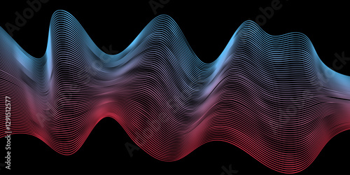 wavy line background desgin in red and blue color, for landing page, social media banner. isolated on black background