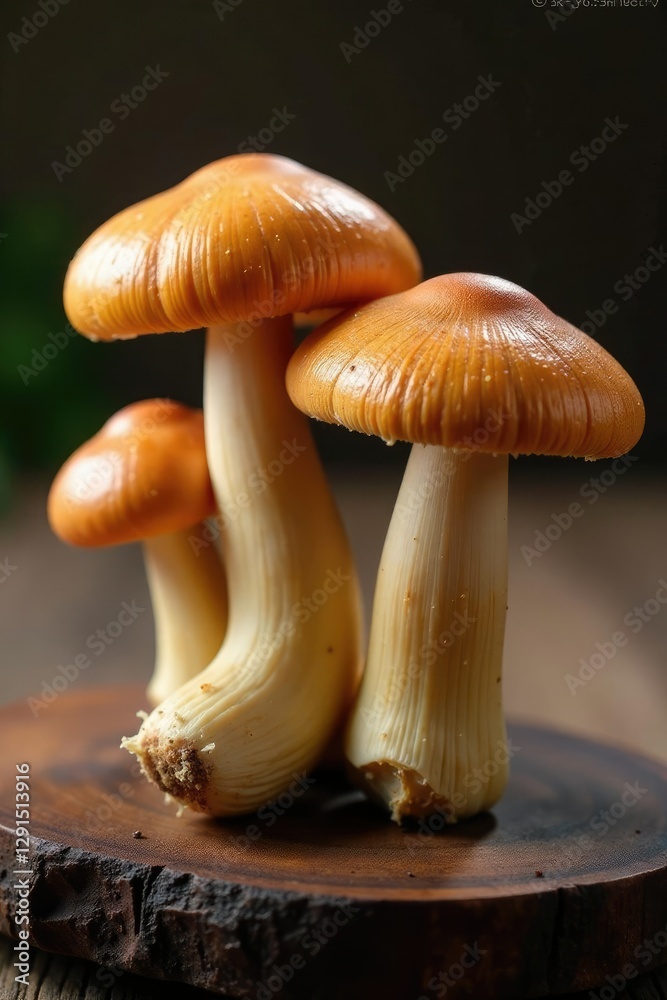 Champignon mushrooms with their stems and gills exposed on a wooden surface, champignon mushrooms, wooden table Champignon mushrooms with their stems and gills exposed on a wooden surface, champignon mushrooms, wooden table