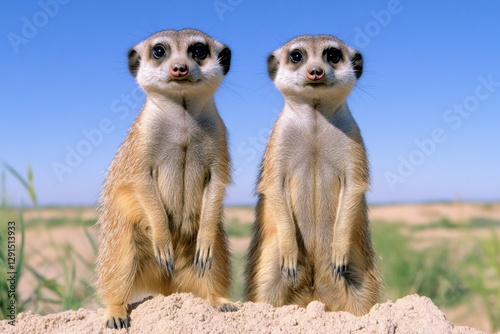 Suricate or meerkat Suricata suricatta standing on guard