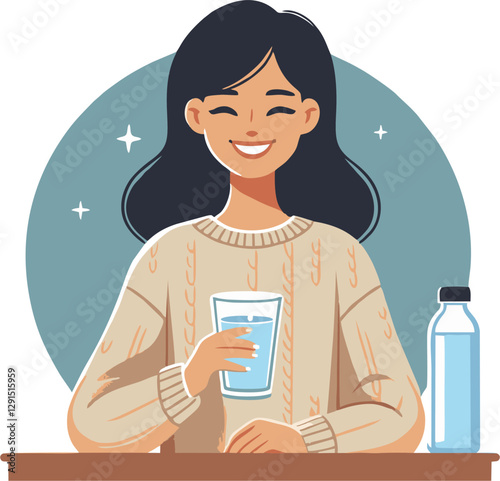 Smiling Woman Practicing Healthy Hydration Habits Daily