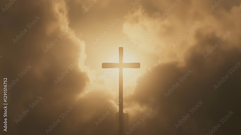 Holy Cross in Golden Clouds - Ash Wednesday Background Holy Cross in Golden Clouds - Ash Wednesday Background