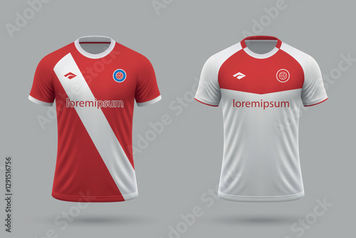 3d realistic soccer home and away jersey in style, football kit template