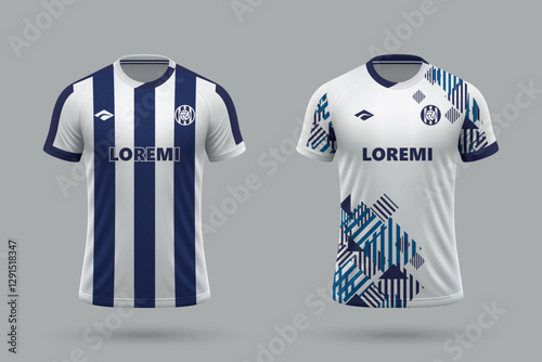 3d realistic soccer home and away jersey in style, football kit template
